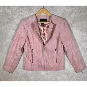 VTG Terry Lewis PINK Genuine Leather Jacket MOTO Snakeskin Zip‎ Front Classic S